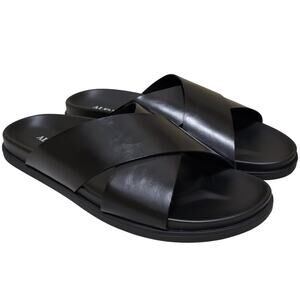 Alfani Men Whitter Cross Strap Slide Sandals Size US 7.5M Black Faux Leather